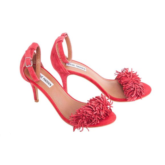 BOGO Red Steve Madden Synfull Ankle Strap Fringe Heels Suede Shoes Size 8.5M - Picture 8 of 9